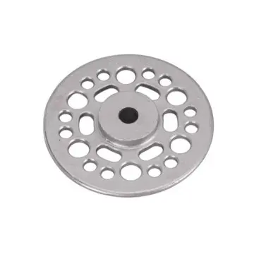 Custom stamped perforated metal disc with raised center hub