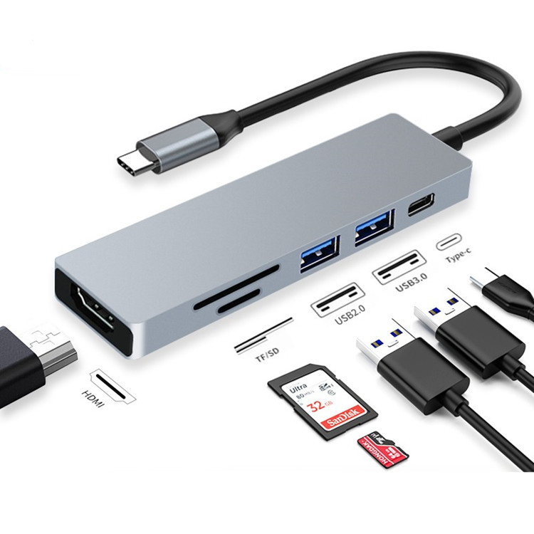 New USB C 4K Combo Multi 6 in 1 USB 3.0 Port Charging Type C Hub Box Status Mobile Devices Desk Computer
