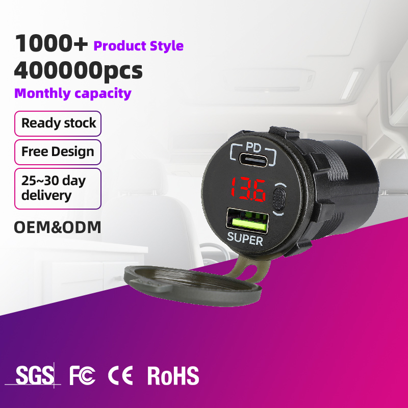 Round Dual Port High Efficiency Auto Charging Hub with Real Time Voltage Display for B2b Partners Over Current Protection Charger