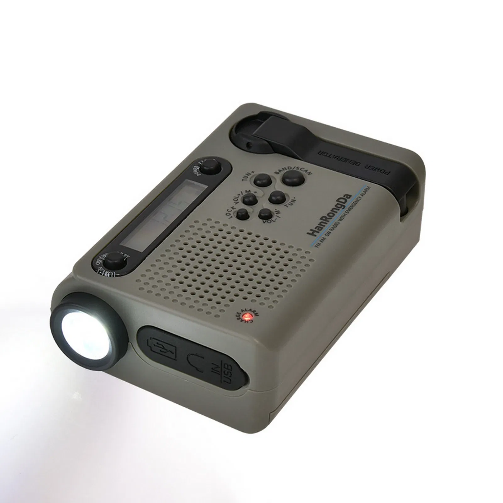 Hanrongda Outdoor Emergency Radio Light Portable Am FM Sw Radio with LED Flashlight 2000mAh Battery Sos Alarm Solar Powered Hand Crank Radio - Dark Green