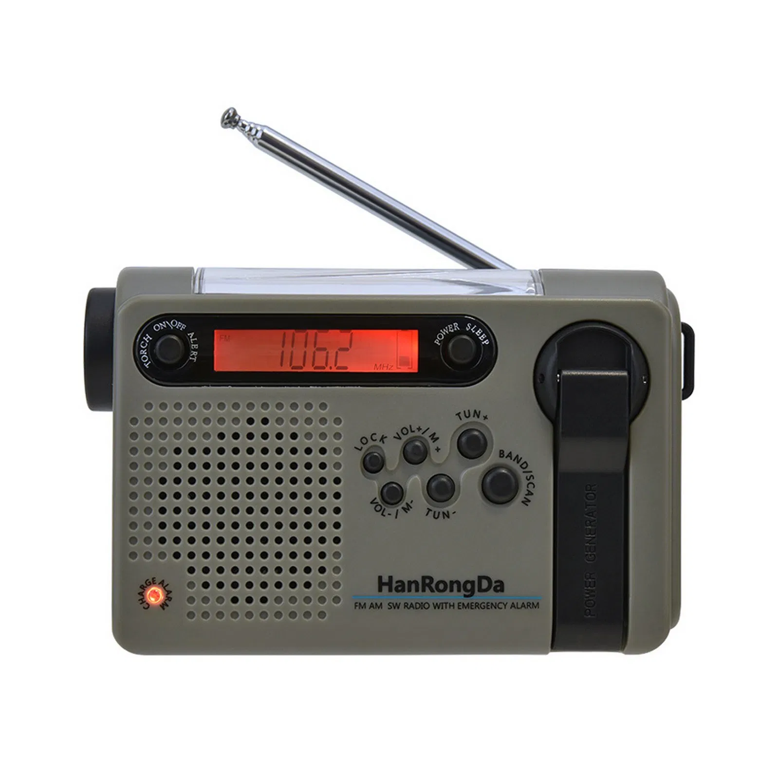 Hanrongda Outdoor Emergency Radio Light Portable Am FM Sw Radio with LED Flashlight 2000mAh Battery Sos Alarm Solar Powered Hand Crank Radio - Dark Green