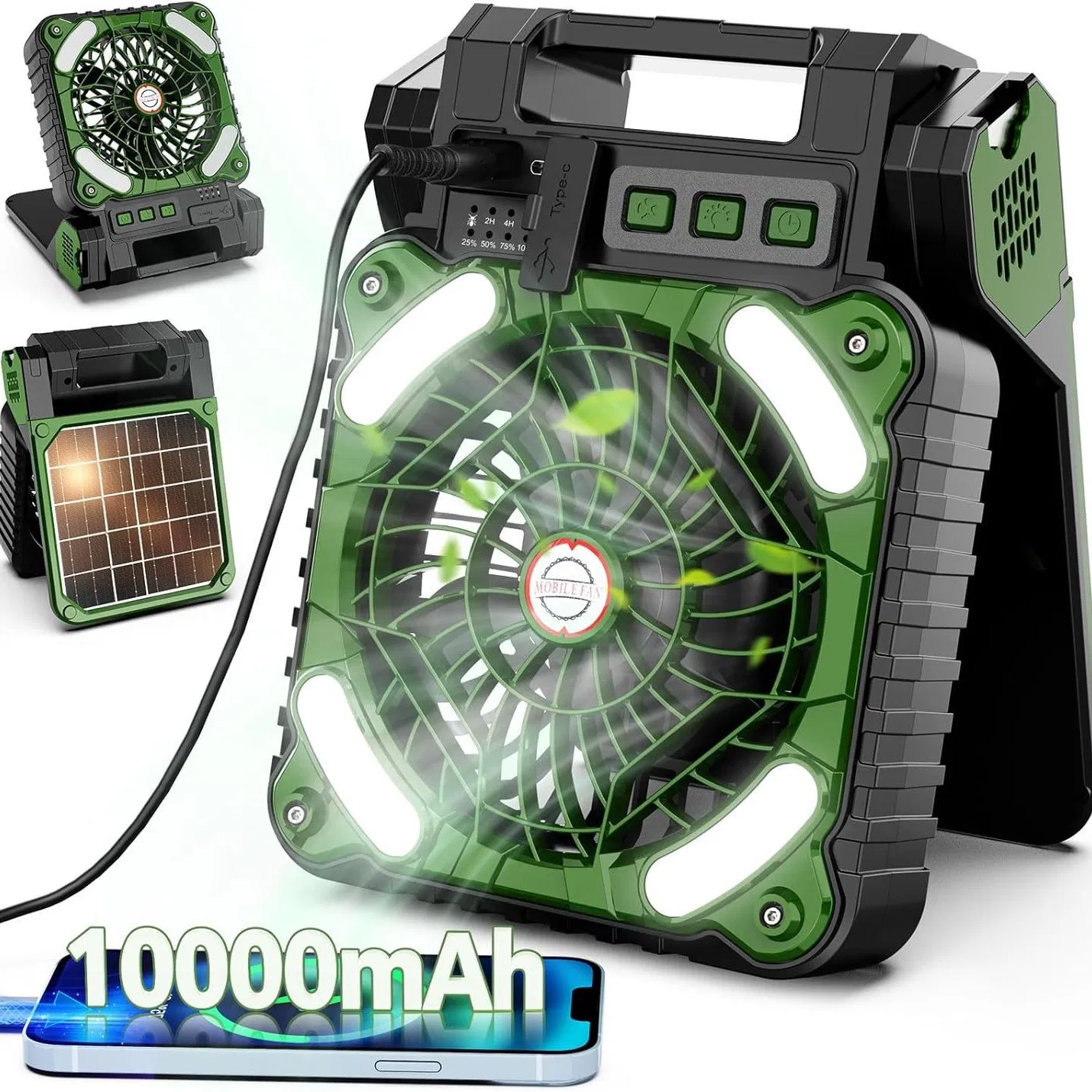 New Solar Powered Fan, USB Rechargeable Camping Fan Light, Outdoor Convenient Multifunctional Desktop Fan
