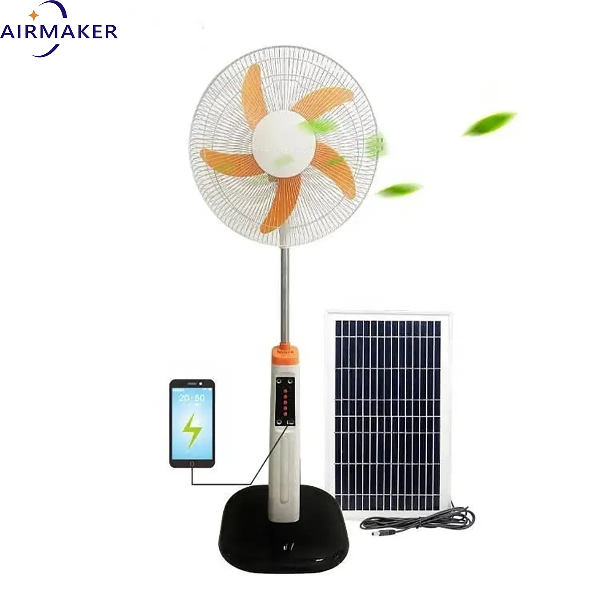 Newly Designed 16-Inch Solar-Powered Rechargeable Fan Dual-Axis Motor Remote Control Oscillating Screen Display Outdoor Hotel CE Rsf-40