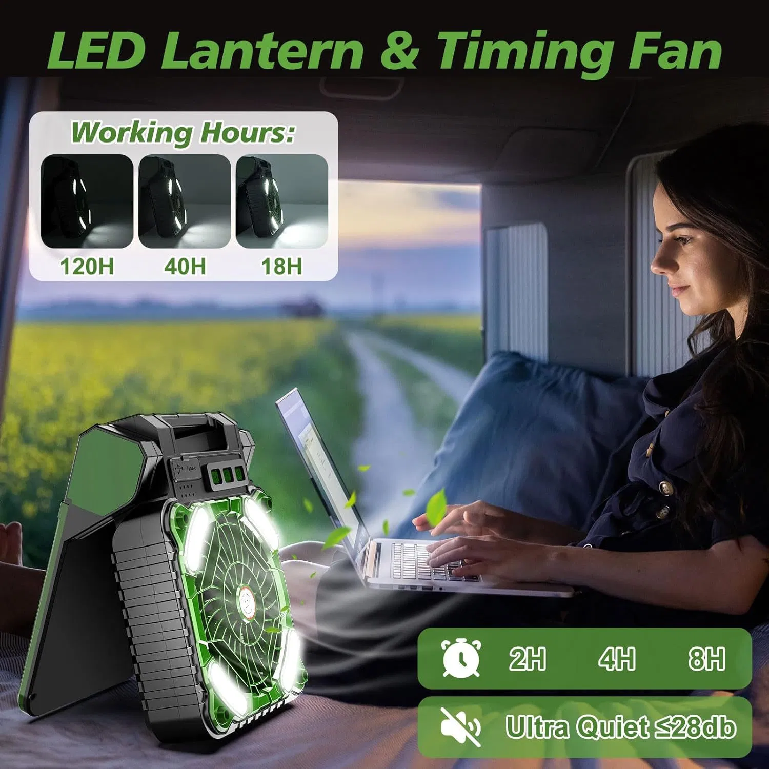 New Solar Powered Fan, USB Rechargeable Camping Fan Light, Outdoor Convenient Multifunctional Desktop Fan