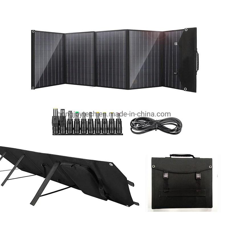 100W 18V Portable Solar Panel, Foldable Monocrystalline Solar PV Module Power Charger System Kit for RV Camping Outdoor Boat Emergency Backup Power Station