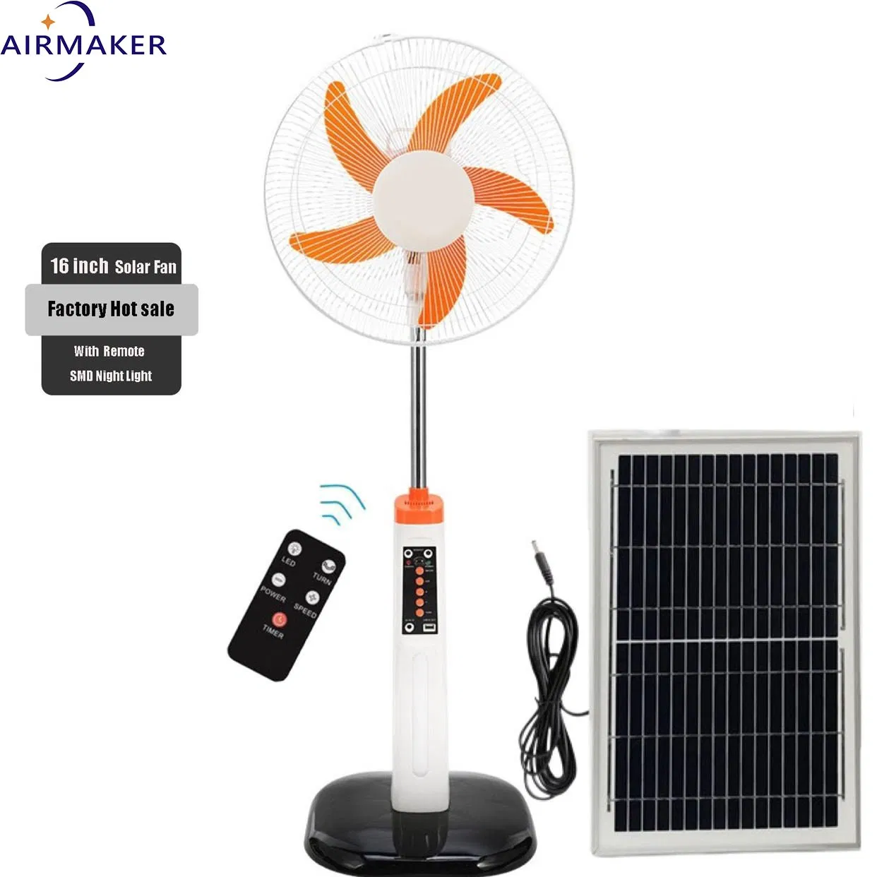 Newly Designed 16-Inch Solar-Powered Rechargeable Fan Dual-Axis Motor Remote Control Oscillating Screen Display Outdoor Hotel CE Rsf-40