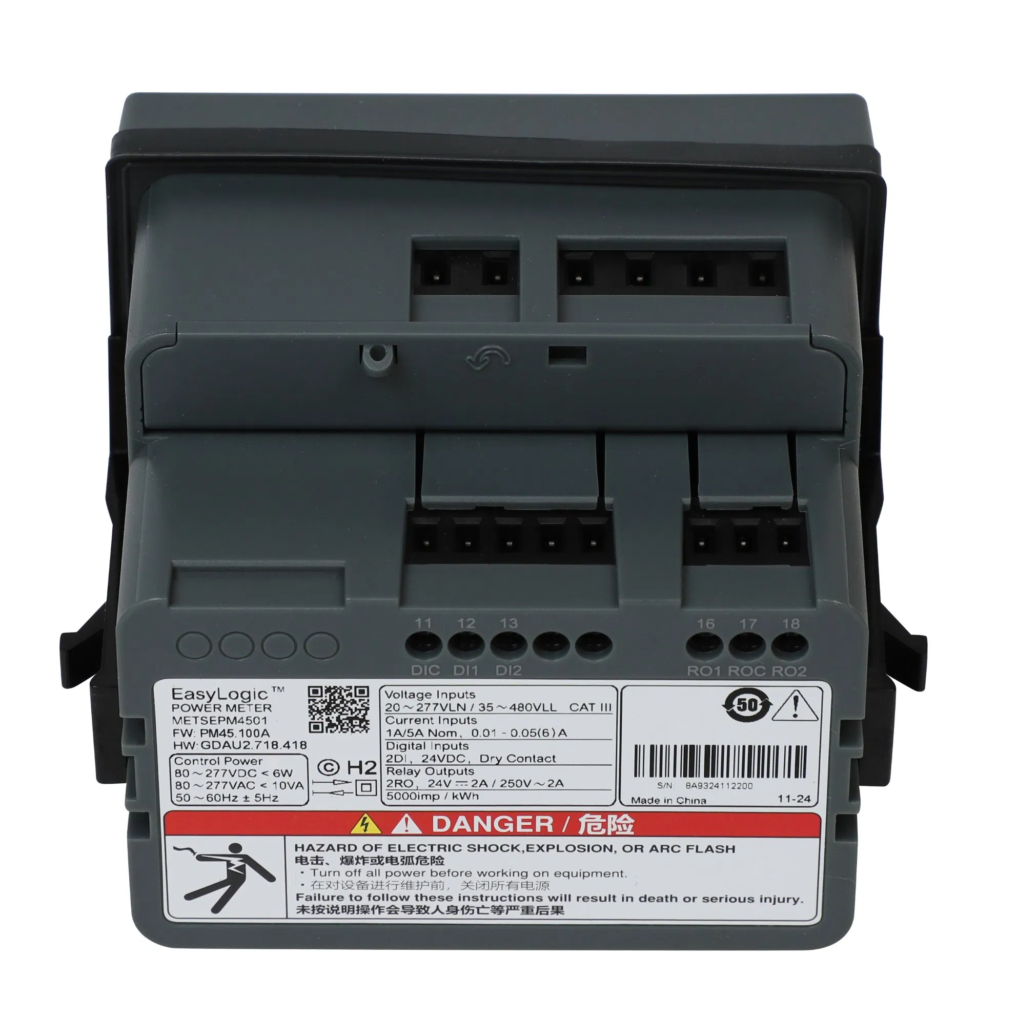 Schneider Smart Energy Electricity Meter Pm4513 Advanced Power Meter for Kwh, Voltage, and Current Digital Multimeter 31st Harmonic, CO2 Monitoring, 4di2RO, LCD