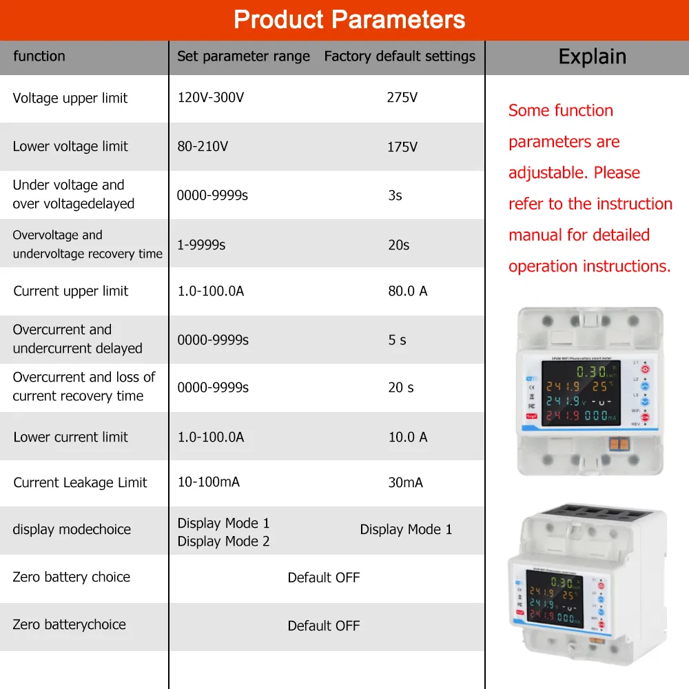 Tuya 3 Phase 380V 100A WiFi Smart Bi-Directional Energy Power Kwh Meter LCD Display Voltage Protector Relay Remote Control