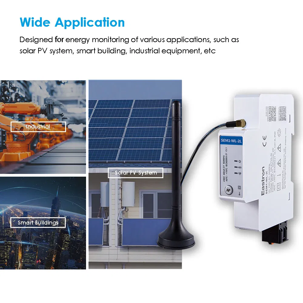 Eastron Sem1-Wl-2L Rj12 Connection Wireless CT Meter 1p2w DIN Rail Two Channels Smart Energy Meter for Solar PV Energy Measuring