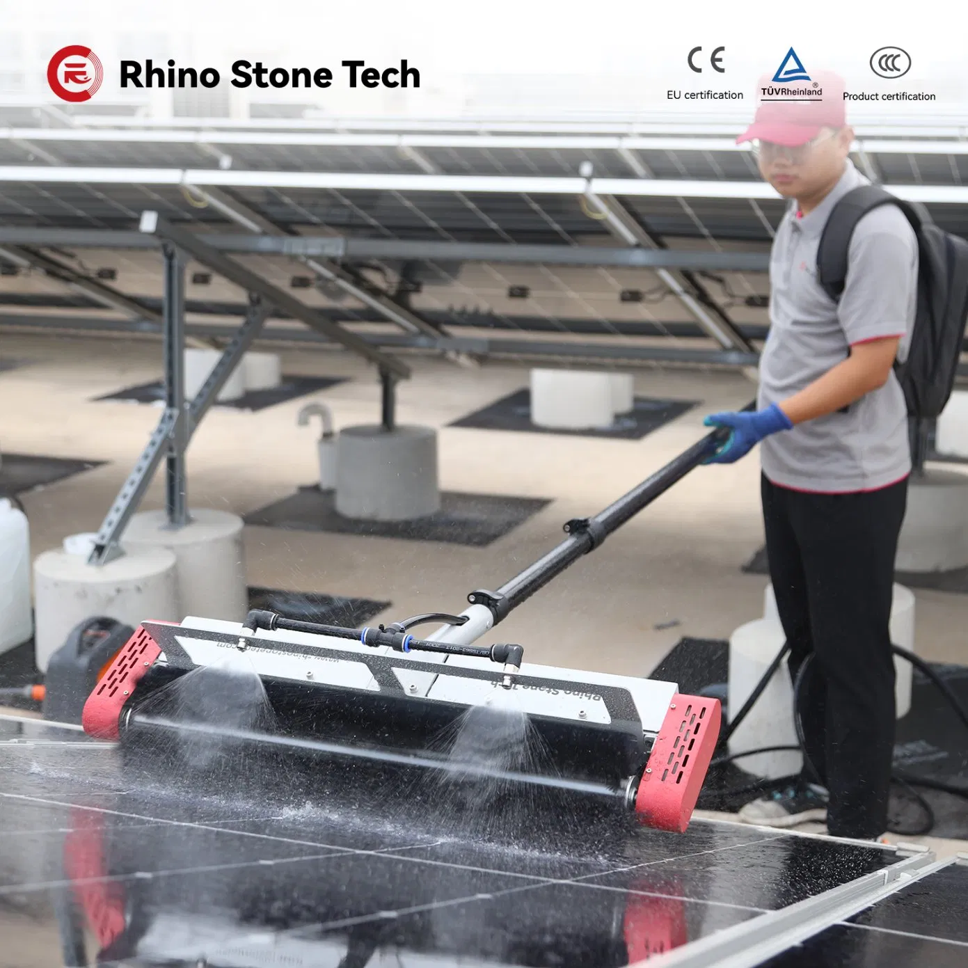 Light-Weight Mobile Solar Panel Cleaning Brush PV Power Station Washing Cleaner Kit