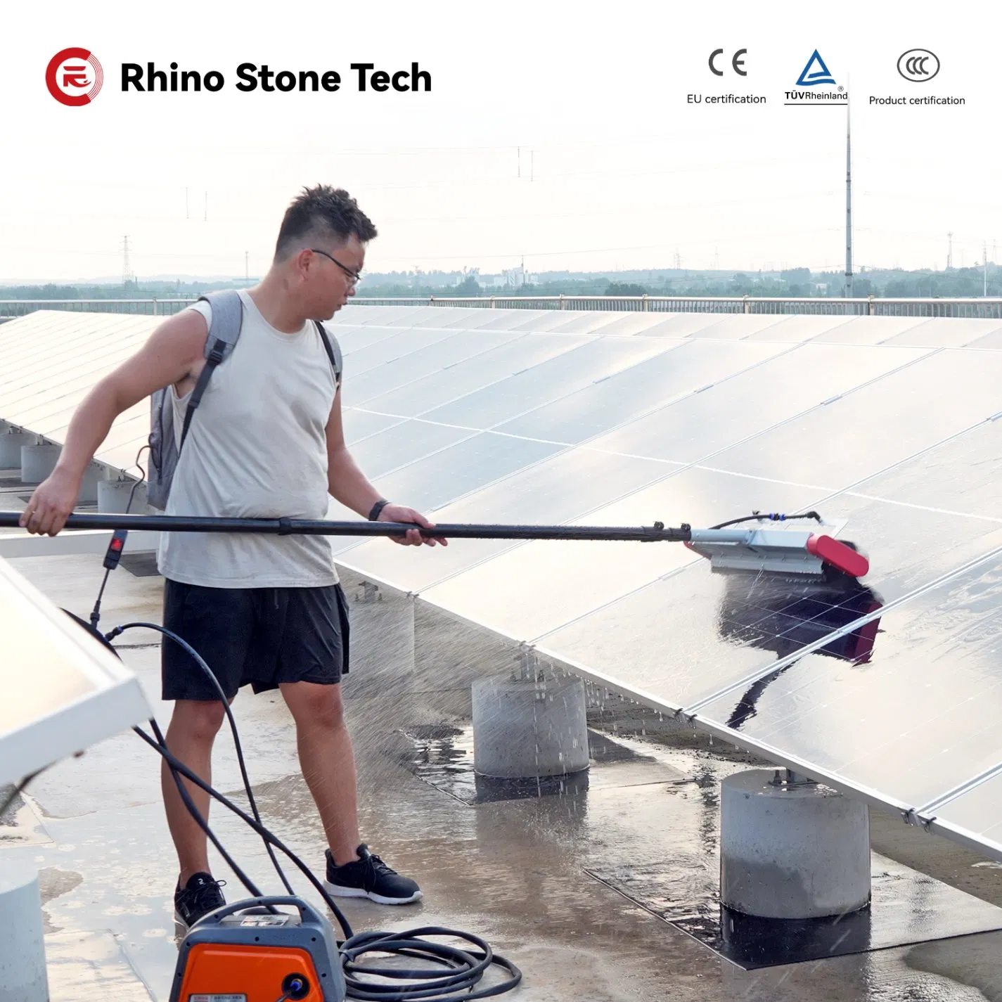 Cold Water Washing Solar Brush PV Panels Cleaning System Solution Toolssolar Panel Cleaning System Kit