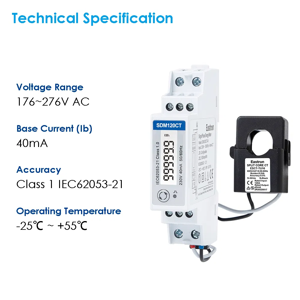 Eastron Sdm120CT-40mA CT Operated DIN Rail Single Phase Multi-Function Smart Energy Meter for PV Metering