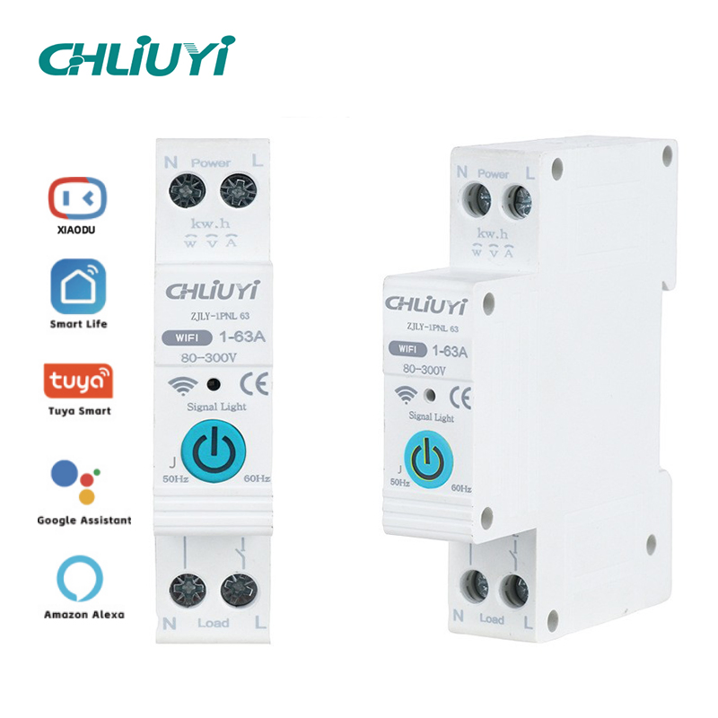 63A 1p+N WiFi Smart Switch Miniature Circuit Breaker Rail Mounting 220V Energy Meter Kwh Monitoring Timer Relay