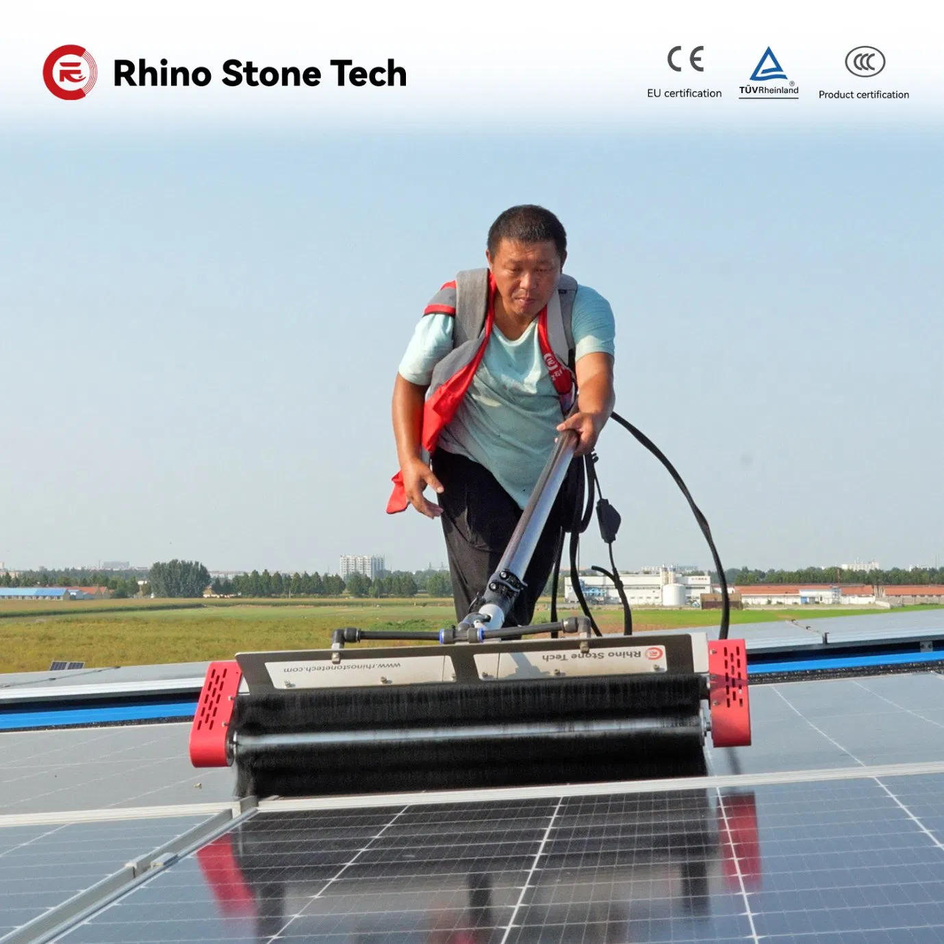 Light-Weight Mobile Solar Panel Cleaning Brush PV Power Station Washing Cleaner Kit