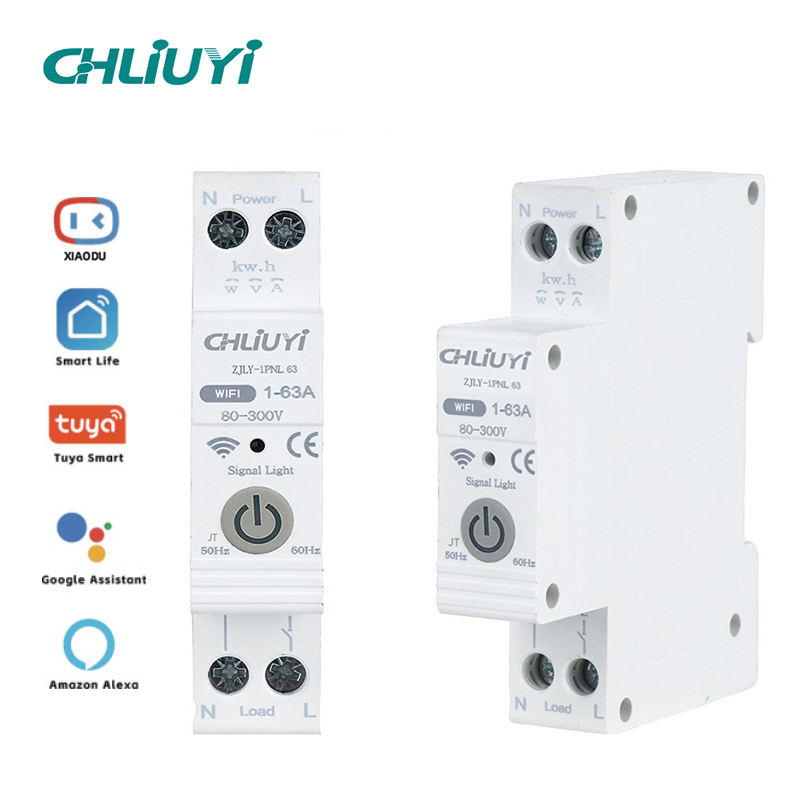 63A 1p+N WiFi Smart Switch Miniature Circuit Breaker Rail Mounting 220V Energy Meter Kwh Monitoring Timer Relay