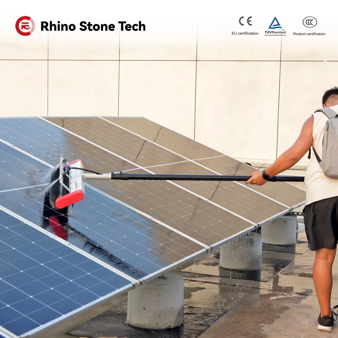 Cold Water Washing Solar Brush PV Panels Cleaning System Solution Toolssolar Panel Cleaning System Kit