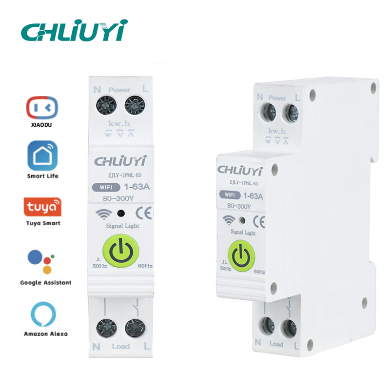 63A 1p+N WiFi Smart Switch Miniature Circuit Breaker Rail Mounting 220V Energy Meter Kwh Monitoring Timer Relay