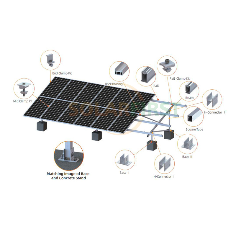 Aluminum PV Mount Solar Ground Mounting Brackets Structure