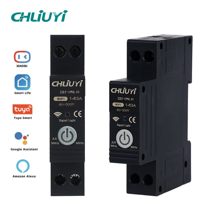 63A 1p+N WiFi Smart Switch Miniature Circuit Breaker Rail Mounting 220V Energy Meter Kwh Monitoring Timer Relay