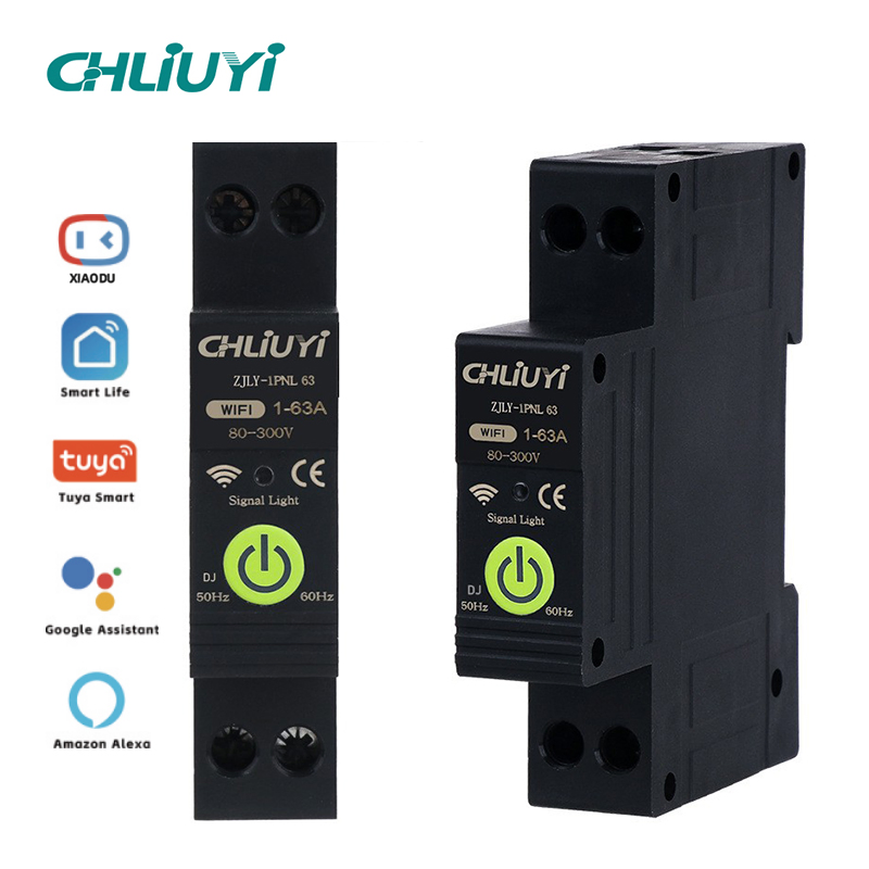 63A 1p+N WiFi Smart Switch Miniature Circuit Breaker Rail Mounting 220V Energy Meter Kwh Monitoring Timer Relay