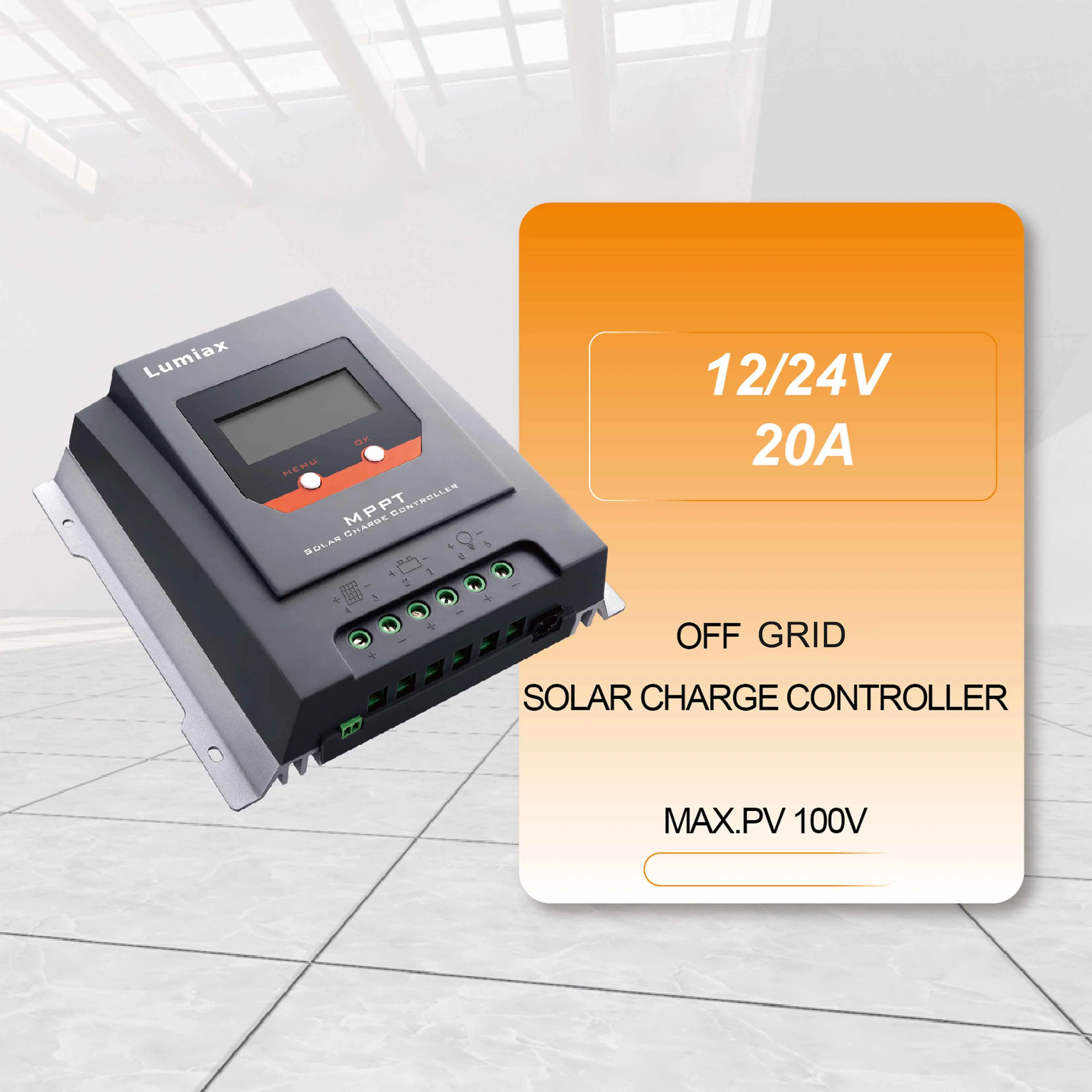 Lumiax 20A 12V 24V MPPT Solar Charge Controller for off-Grid Solar Panel System