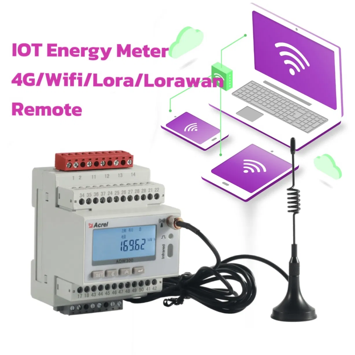Acrel Adw300 IoT Smart Energy Meter of RS485 4G WiFi Lora Communication