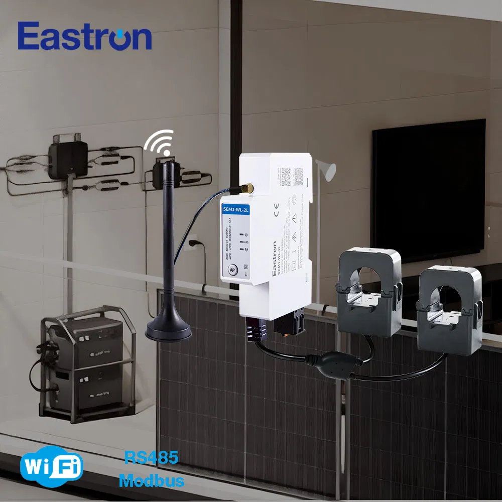 Eastron Sem1-Wl-2L Rj12 Connection Wireless CT Meter 1p2w DIN Rail Two Channels Smart Energy Meter for Solar PV Energy Measuring