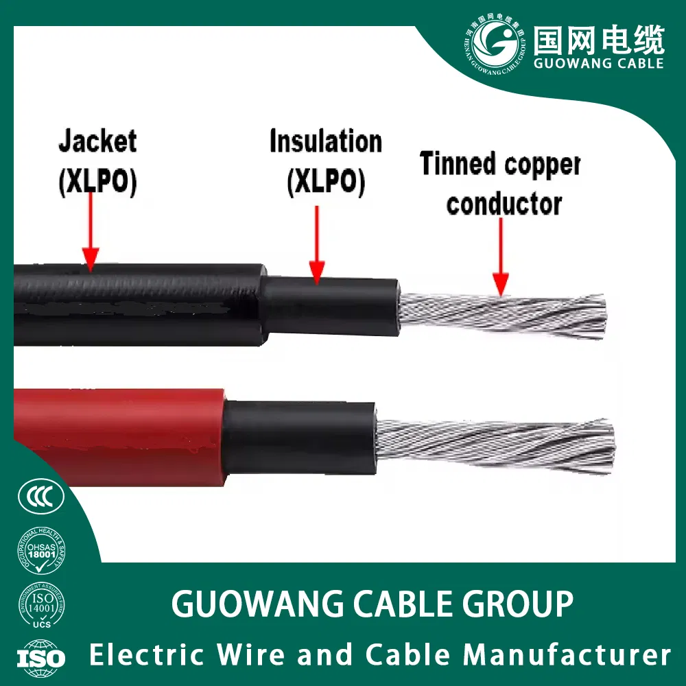 Factory Price TUV UL Approval Tinned Copper 4mm 6mm 10mm 6mm2 Photovoltaic DC PV1-F Photovoltaic PV Solar Panel Cable H1z2z2-K