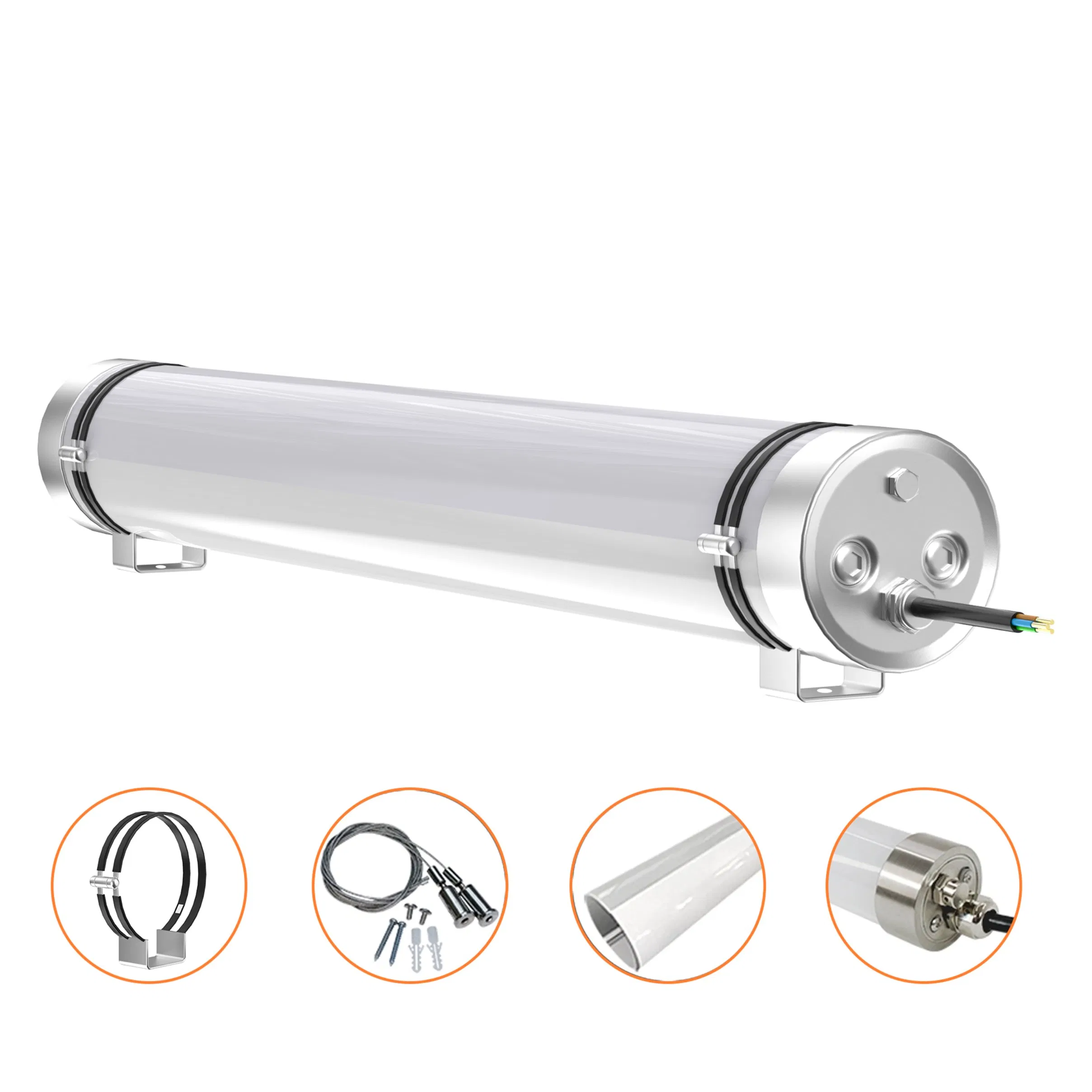 1.2m 40W PC Housing IP67 IP69K Ik10 LED Tubular Tri-Proof Linear Light