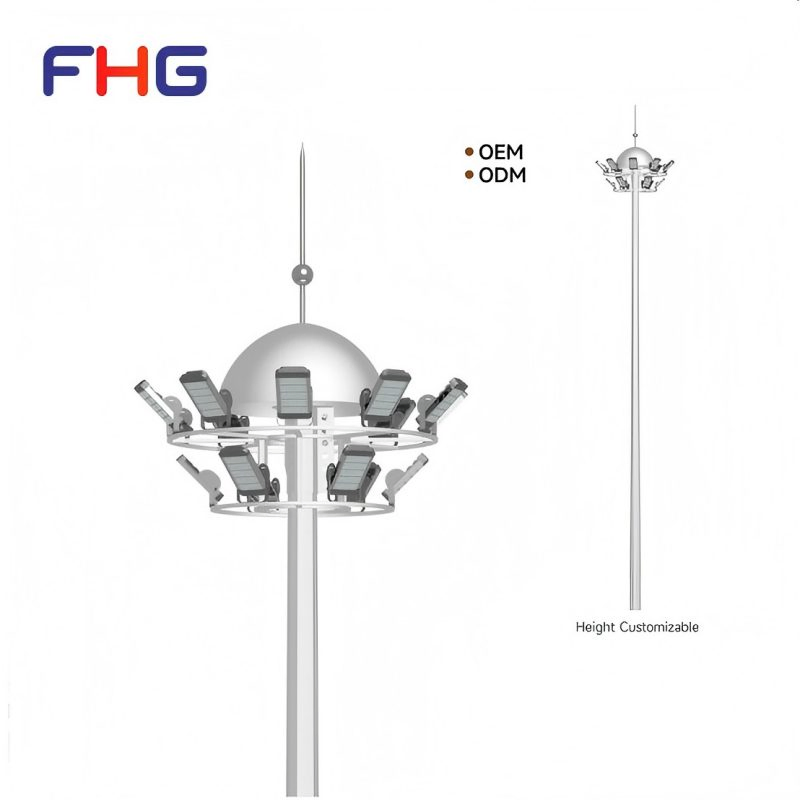 Adjustable Galvanized Steel Solar LED High Mast Light with High-Efficiency Spotlight for Airport and Stadium