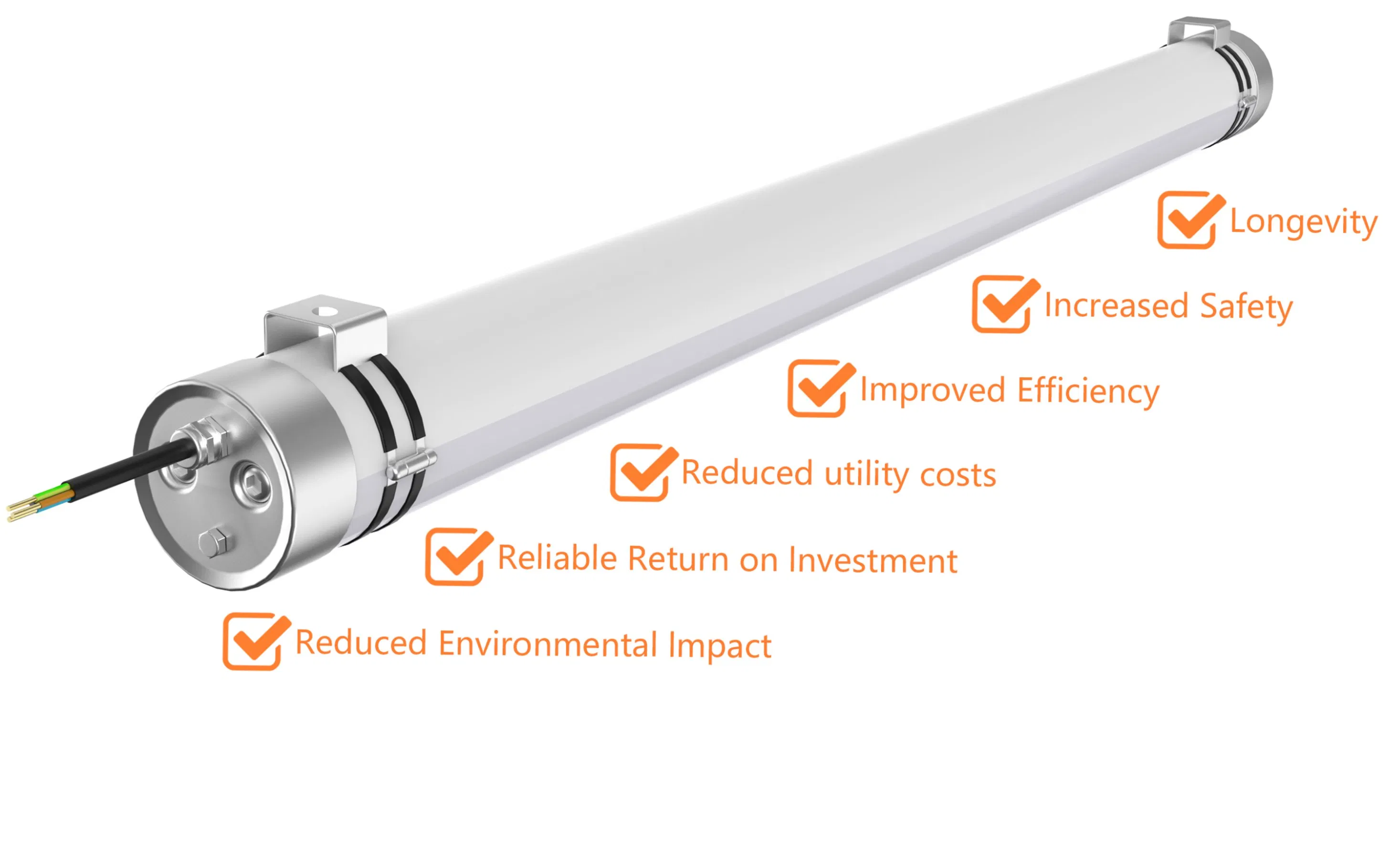 1.2m 40W PC Housing IP67 IP69K Ik10 LED Tubular Tri-Proof Linear Light