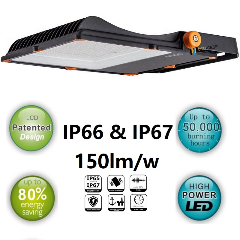 IP66 LED Floodlight 50W-200W 100-277VAC 3000K/4000K/5000K/6000K Asymmetrical Beam for Outdoor Billboard, Facade, and Architectural Commercial Lighting