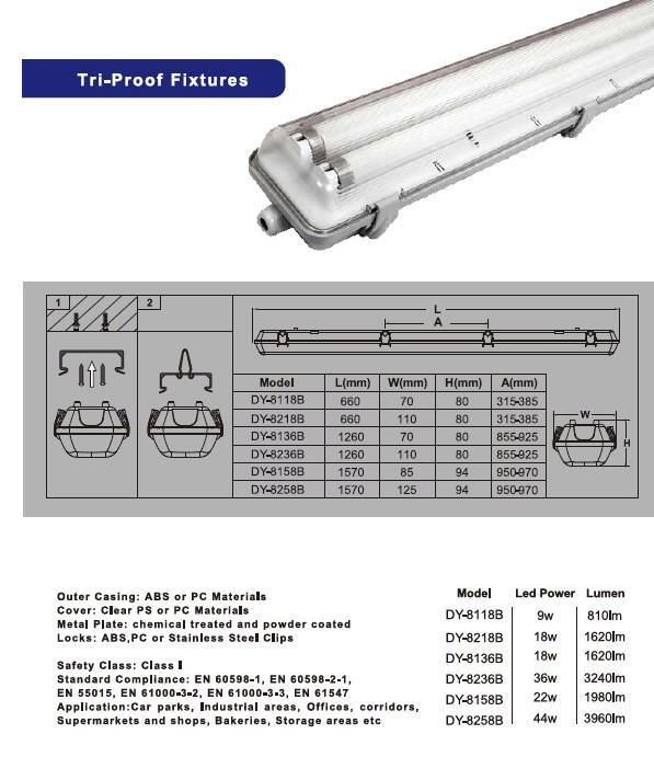 T5 T8 LED Water-Proof Light Fluorescent Tube Double Tube or Single Tube Tunnel Light
