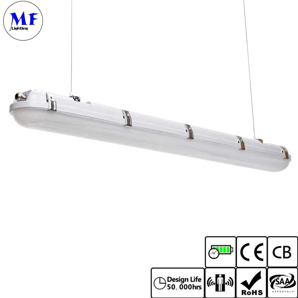 2FT 4FT 5FT Waterproof IP66 20W 40W 60W Linkable Tunnel Railway Train Station Vapor Tight Tube Batten Motion Sensor 90min Emergency RGBW LED Tri Proof Light