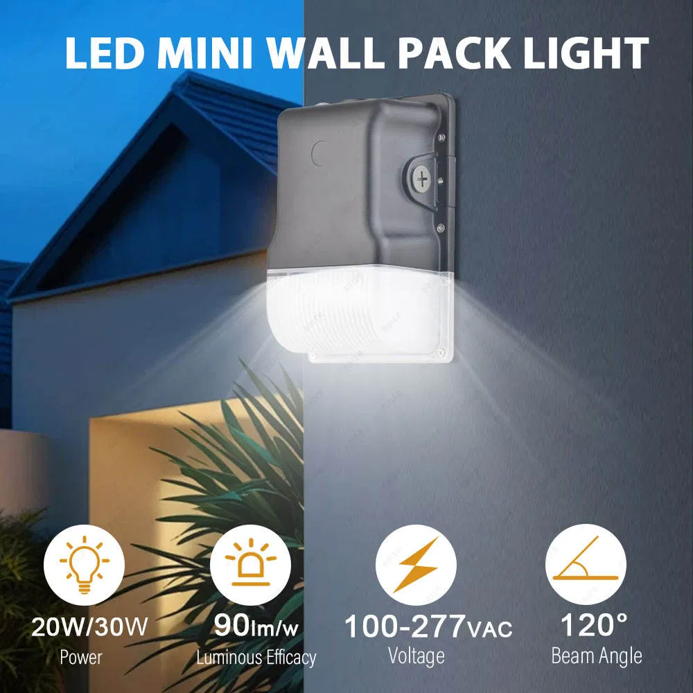 Building Exterior Wall Light Waterproof LED 20W 30W Outdoor Garden &amp; Street Dimmable Aluminum Wall Pack with 5-Year Warranty