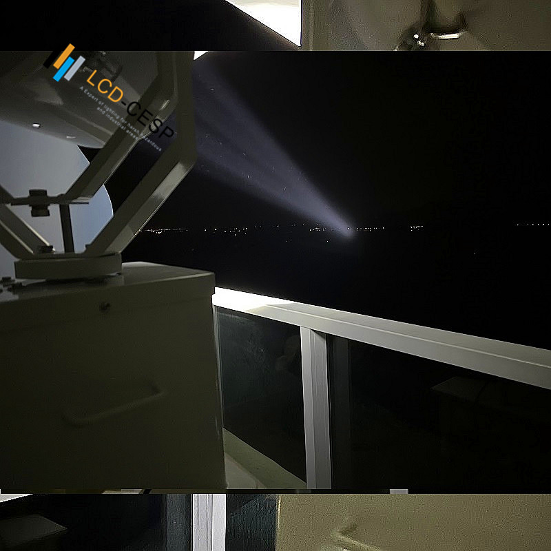 Remote-Controlled Roating Marine LED Searchlight with Laser-Style Parallel Beam Optics 100-277VAC and 12-24VDC 80W-350W Explosion Proof for Offshore Oil &amp; Gas