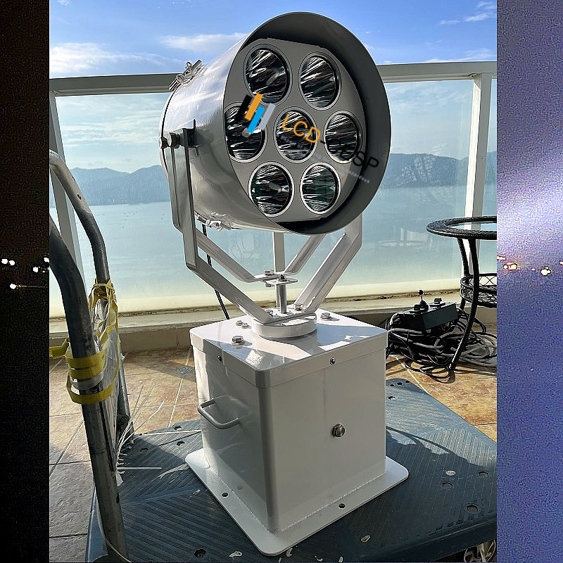 Remote-Controlled Roating Marine LED Searchlight with Laser-Style Parallel Beam Optics 100-277VAC and 12-24VDC 80W-350W Explosion Proof for Offshore Oil &amp; Gas