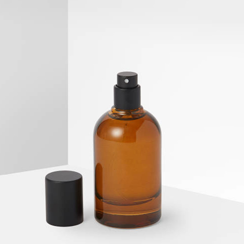 Custom Logo Print 30/50/100ml Thick Base Empty Amber Glass Spray Bottle Crimp Neck Mist Sprayer Atomizer for Essential Oils Perfume Aromatherapy