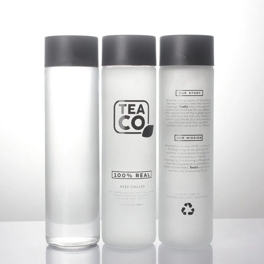 Luxury Screen Printing Extra Flint Material 500ml 750ml Beverage Juice Water Glass Bottle with Plastic Lid