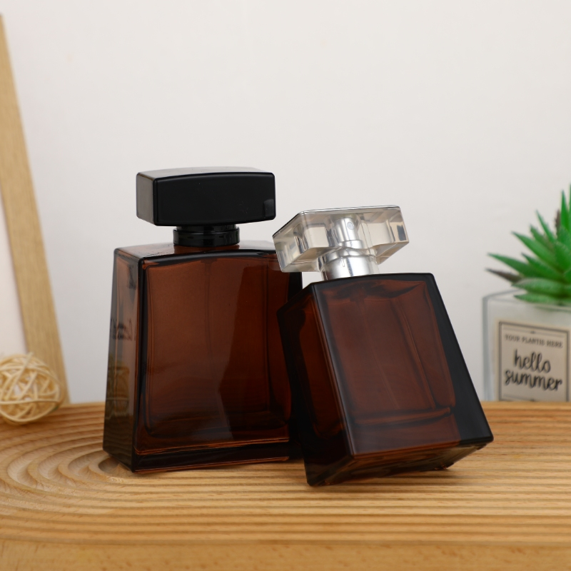 Unisex Amber Square Perfume Bottle with Thick Base for Travel Friendly Use