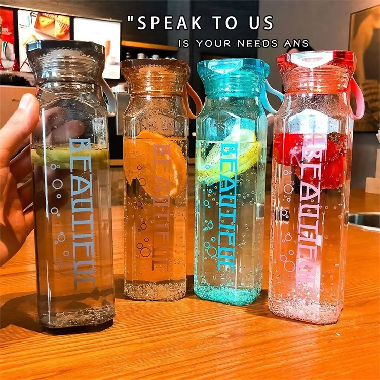 Diamond-Shaped Water Cup Portable Students Conveniently Glass Perswater Bottle Nalized Transparent Printed Logo with Cover