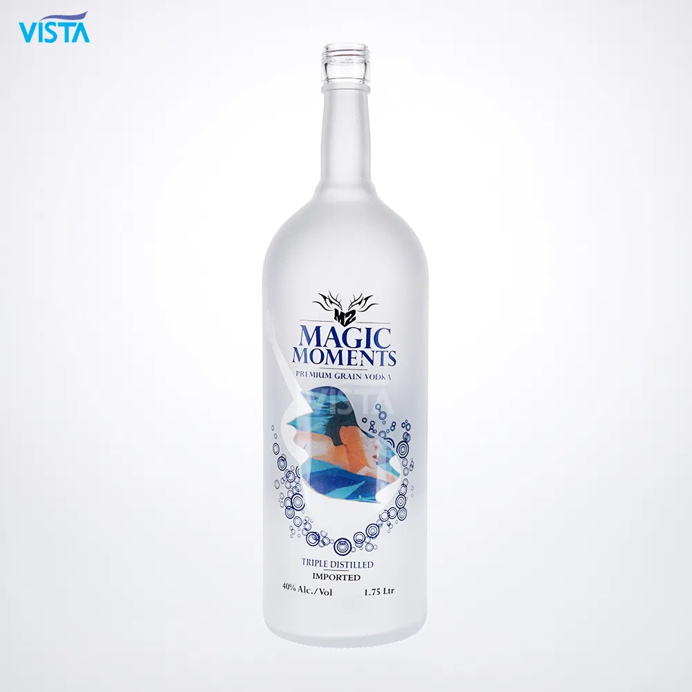 Large Capacity Clear Glass Vodka Bottle with Screw Cap and Frost Finish