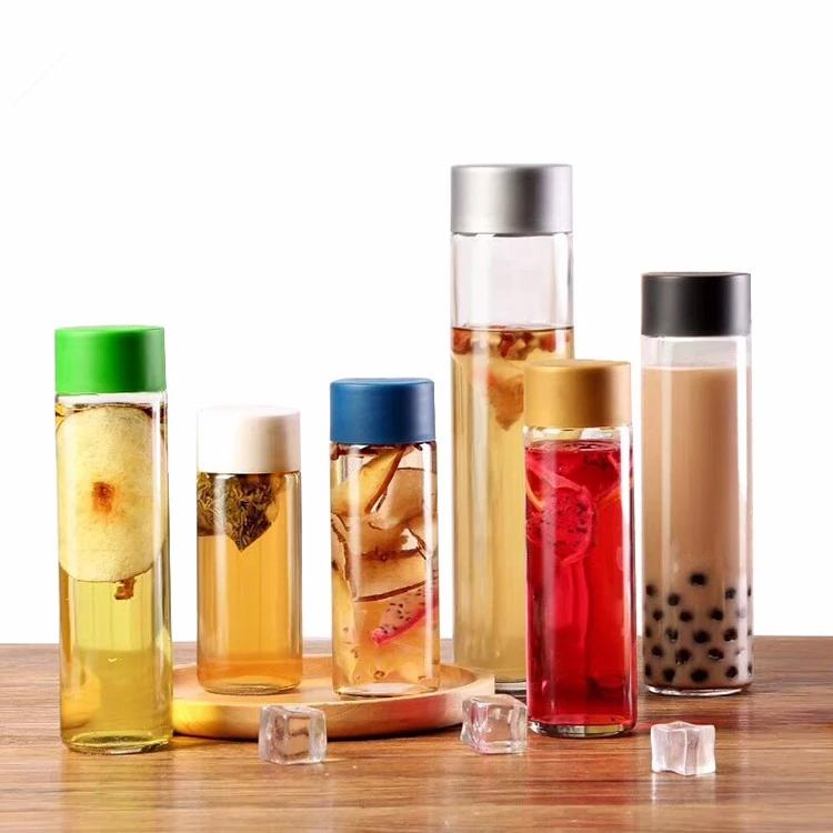 Printed 375ml 500ml 800ml Glass Voss Mineral Water Bottle Cylinder Round Glass Water Bottle with Wide Mouth Lid