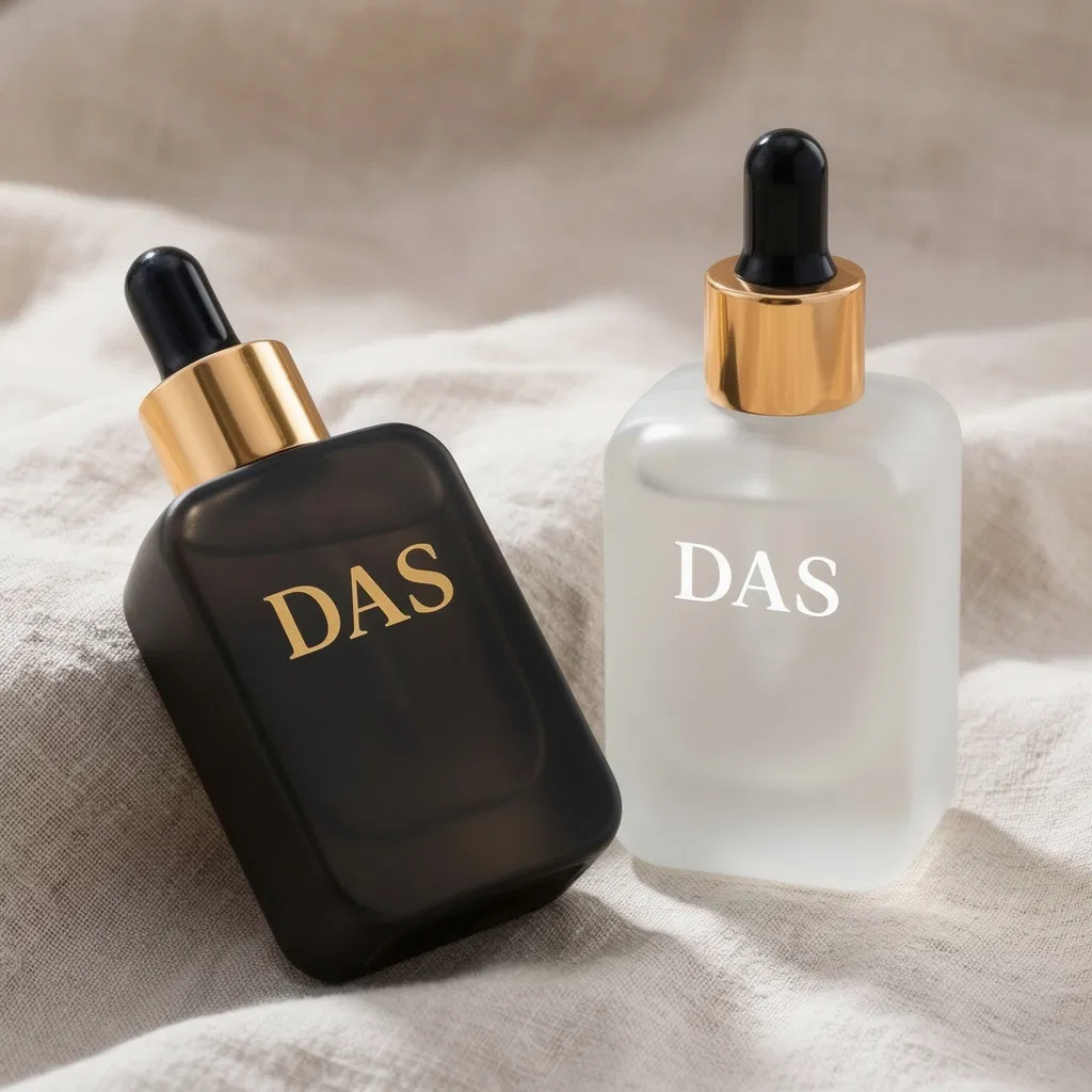 Custom Logo 30ml/50ml Square Glass Dropper Bottle Frost Finish Screw Cap Skin Care Face Serum Bottle