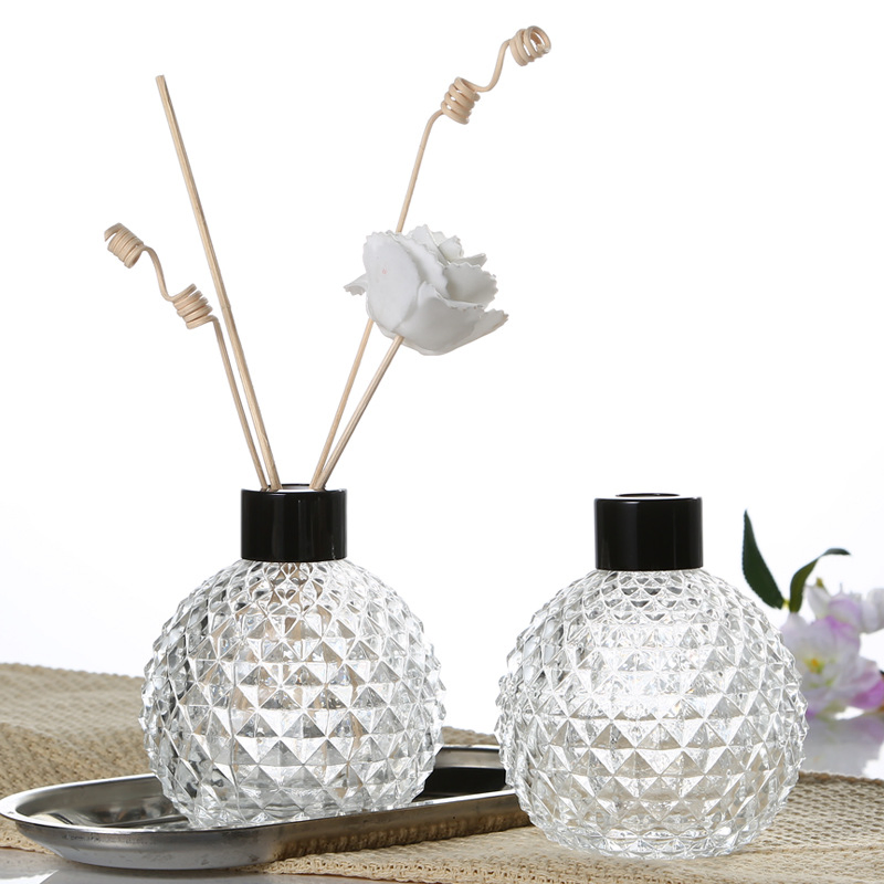 New Design Home Decorative Embossed Ball Shaped Reed Glass Diffuser Fragrance Bottle 100ml 200ml