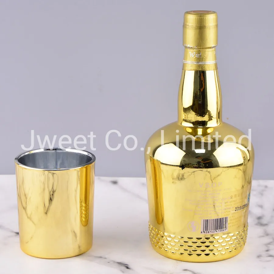 Luxury Golden Electroplated Brandy Bottle Glass Liquor Brandy Wine Bottle