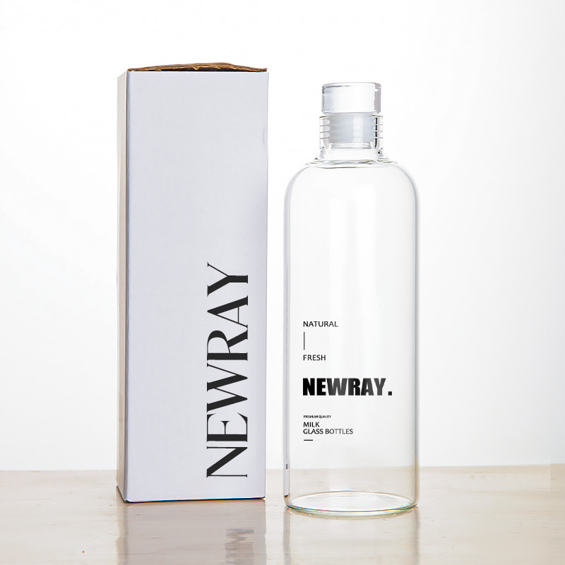 High Borosilicate Empty Guangdong Round Glass Container Packaging Glassware Mineral Water Glass Cup 1000ml 750ml 500ml 300ml Glass Water Bottle Manufacturers