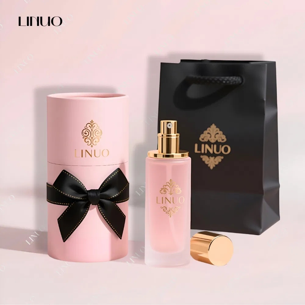 Customized Luxury 30ml50ml100ml Rectangular Cylindrical Square Embossed Pink Glass Perfume Bottle with Frosted Finish Leak-Proof Pump Eco-Friendly Packaging