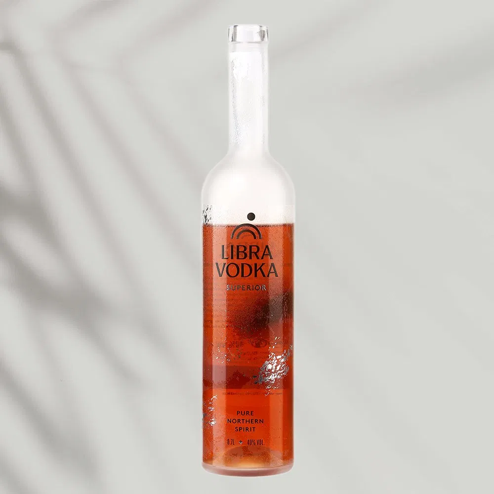 Frosted High Quality Transparent 500ml 750m Thick Base Bespoke Printing Glass Liquor Bottle with Cork Lids