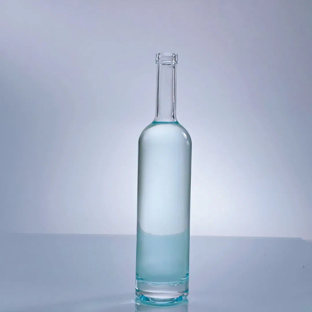 Tall Neck Luxury Whiskey Bourbon Tequila Rum Vodka 700ml 375 Ml 500ml 750ml Spirits Liquor Glass Bottle with Flat Shoulder Bamboo Stopper Cork